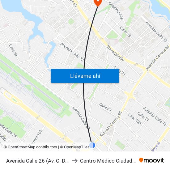 Avenida Calle 26 (Av. C. De Cali - Cl 51) (A) to Centro Médico Ciudadela Colsubsidio map