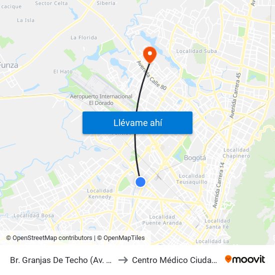 Br. Granjas De Techo (Av. Centenario - Kr 65) to Centro Médico Ciudadela Colsubsidio map