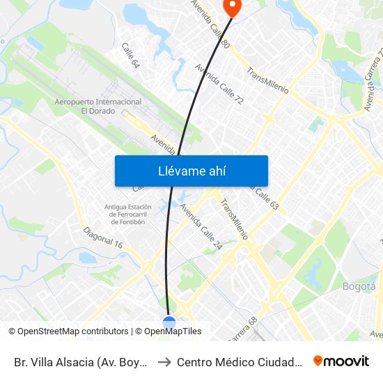 Br. Villa Alsacia (Av. Boyacá - Cl 12a) (A) to Centro Médico Ciudadela Colsubsidio map