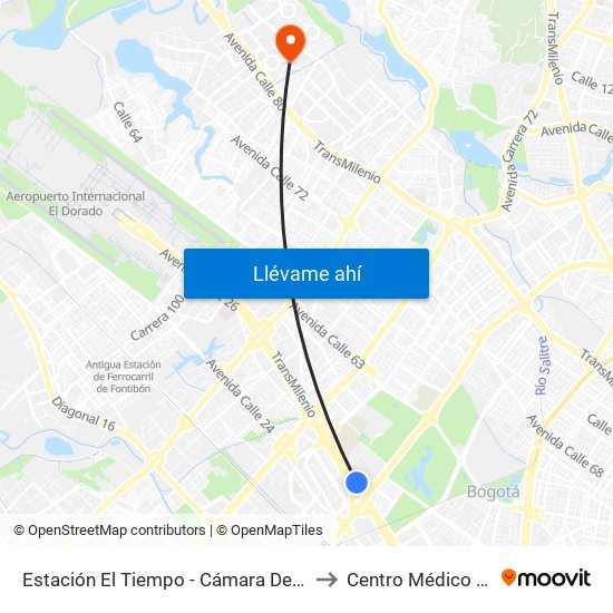 Estación El Tiempo - Cámara De Comercio De Bogotá (Ac 26 - Kr 68b Bis) to Centro Médico Ciudadela Colsubsidio map