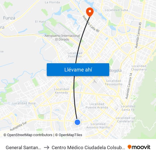 General Santander to Centro Médico Ciudadela Colsubsidio map