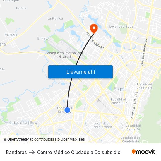 Banderas to Centro Médico Ciudadela Colsubsidio map