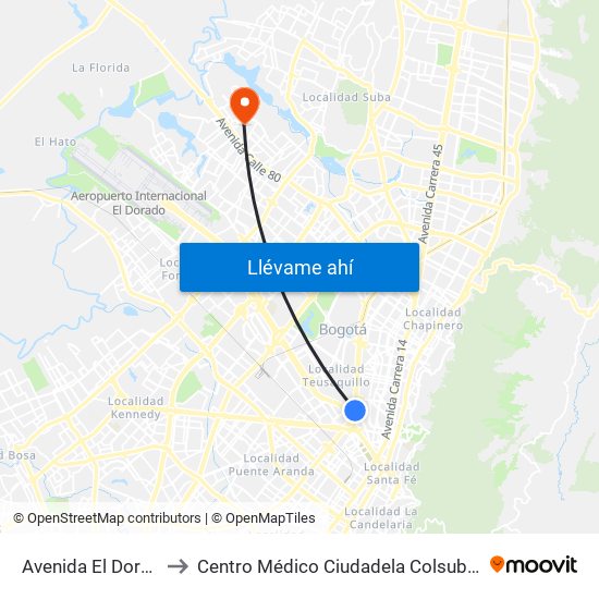 Avenida El Dorado to Centro Médico Ciudadela Colsubsidio map