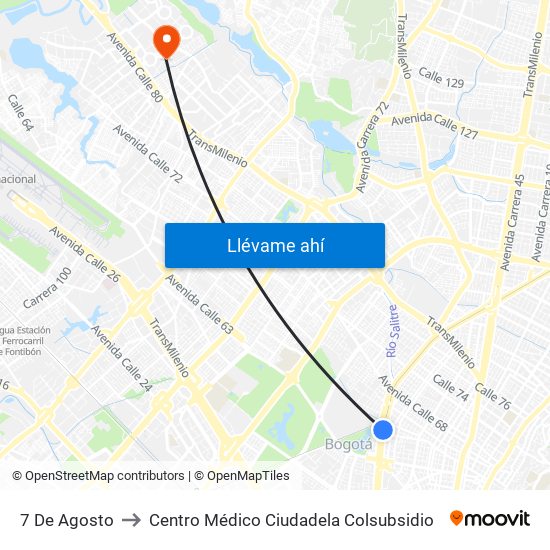 7 De Agosto to Centro Médico Ciudadela Colsubsidio map