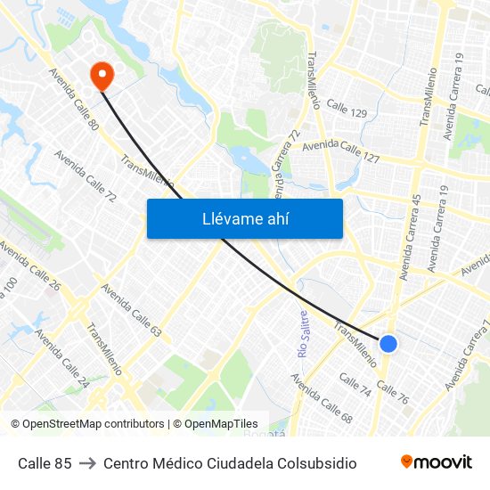 Calle 85 to Centro Médico Ciudadela Colsubsidio map