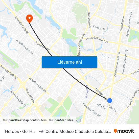 Héroes - Gel'Hada to Centro Médico Ciudadela Colsubsidio map