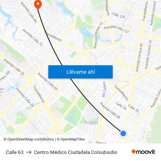 Calle 63 to Centro Médico Ciudadela Colsubsidio map