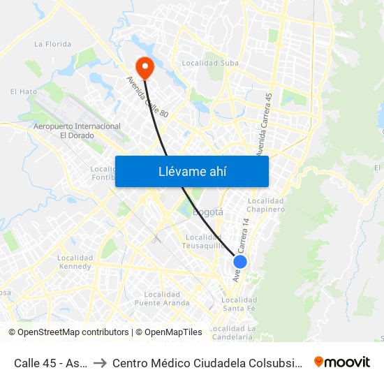 Calle 45 - Asw to Centro Médico Ciudadela Colsubsidio map
