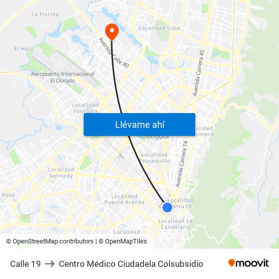 Calle 19 to Centro Médico Ciudadela Colsubsidio map