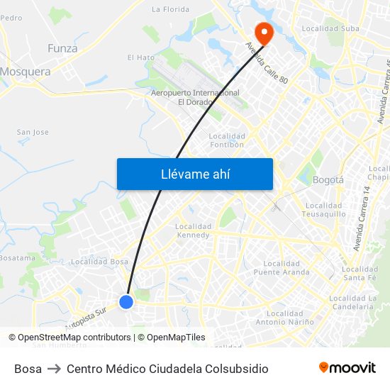 Bosa to Centro Médico Ciudadela Colsubsidio map