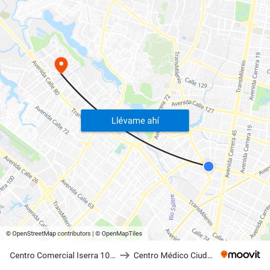 Centro Comercial Iserra 100 (Ac 100 - Kr 54) (B) to Centro Médico Ciudadela Colsubsidio map