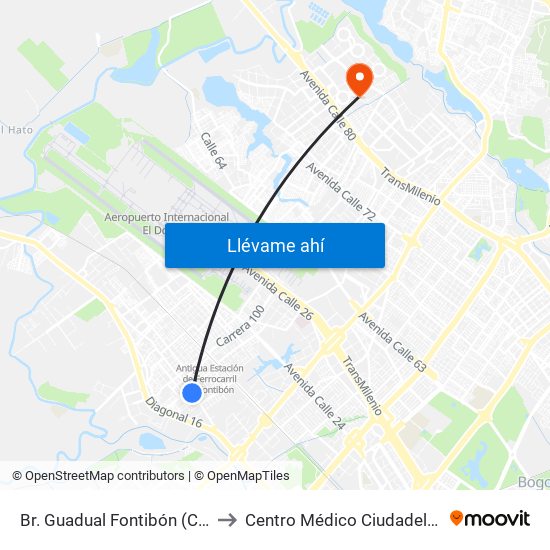 Br. Guadual Fontibón (Cl 17 - Kr 96h) to Centro Médico Ciudadela Colsubsidio map