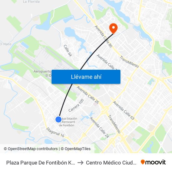 Plaza Parque De Fontibón Kr 100 (Kr 100 - Cl 17a) to Centro Médico Ciudadela Colsubsidio map