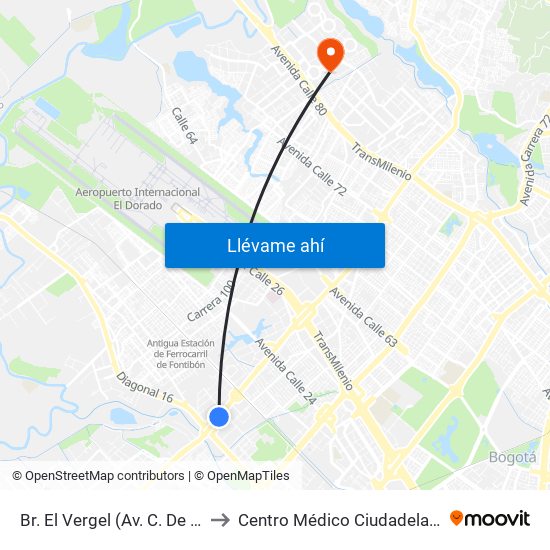 Br. El Vergel (Av. C. De Cali - Cl 18) to Centro Médico Ciudadela Colsubsidio map