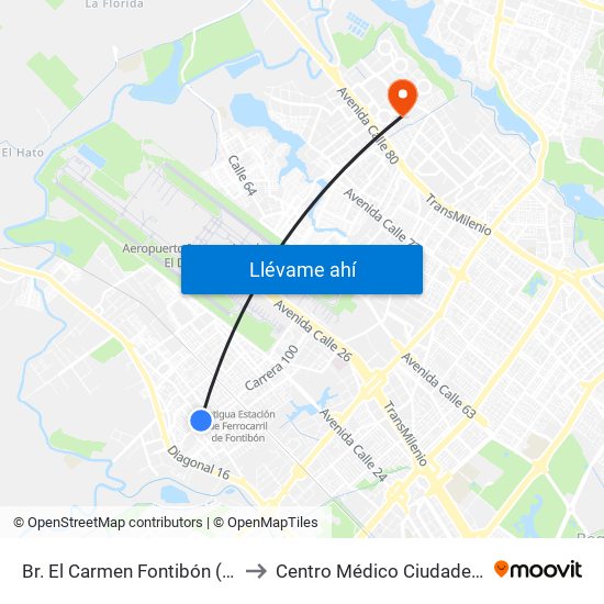 Br. El Carmen Fontibón (Cl 17 - Kr 100) to Centro Médico Ciudadela Colsubsidio map