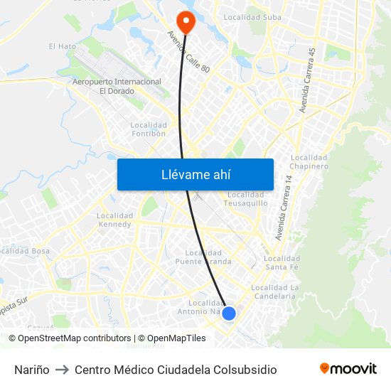 Nariño to Centro Médico Ciudadela Colsubsidio map