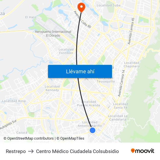Restrepo to Centro Médico Ciudadela Colsubsidio map