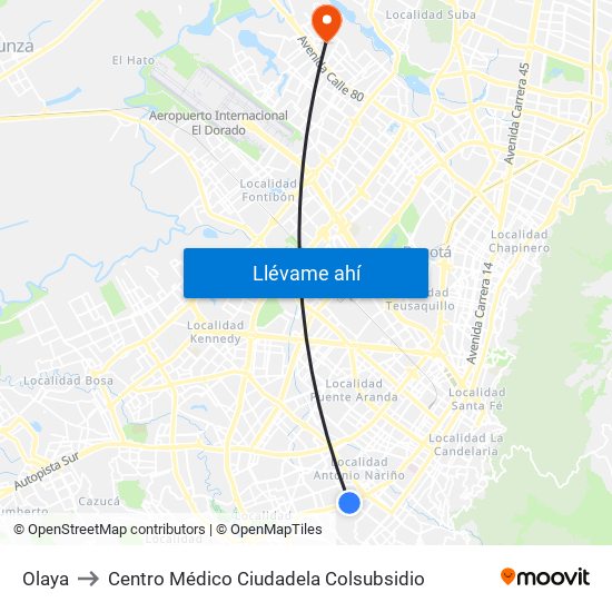 Olaya to Centro Médico Ciudadela Colsubsidio map