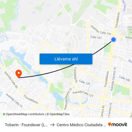 Toberín - Foundever (Lado Norte) to Centro Médico Ciudadela Colsubsidio map