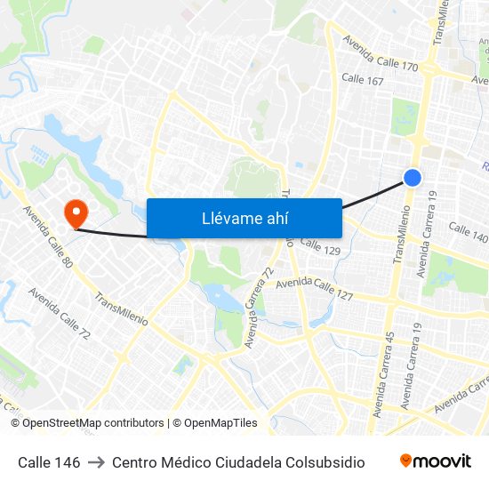 Calle 146 to Centro Médico Ciudadela Colsubsidio map