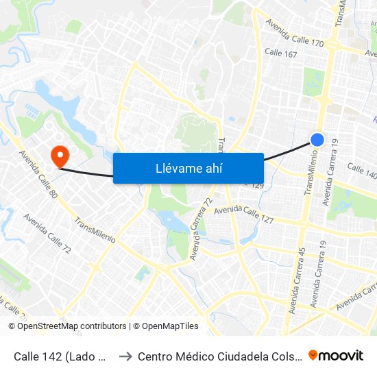 Calle 142 (Lado Norte) to Centro Médico Ciudadela Colsubsidio map