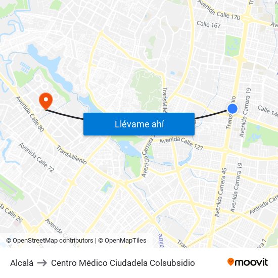 Alcalá to Centro Médico Ciudadela Colsubsidio map