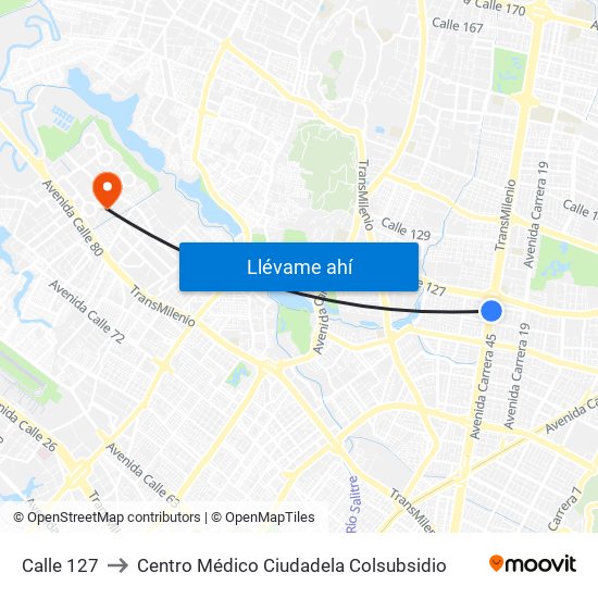 Calle 127 to Centro Médico Ciudadela Colsubsidio map