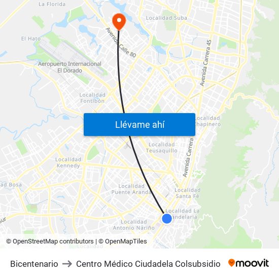 Bicentenario to Centro Médico Ciudadela Colsubsidio map