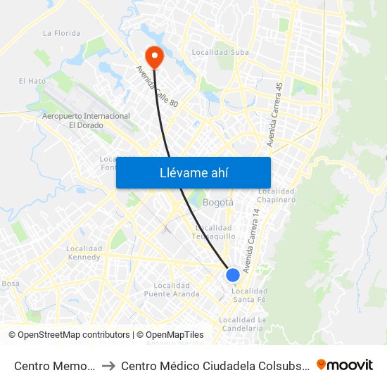 Centro Memoria to Centro Médico Ciudadela Colsubsidio map