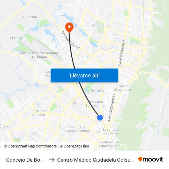 Concejo De Bogotá to Centro Médico Ciudadela Colsubsidio map