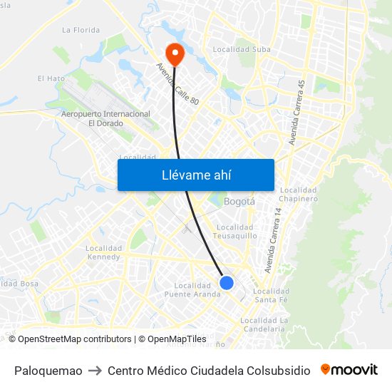 Paloquemao to Centro Médico Ciudadela Colsubsidio map