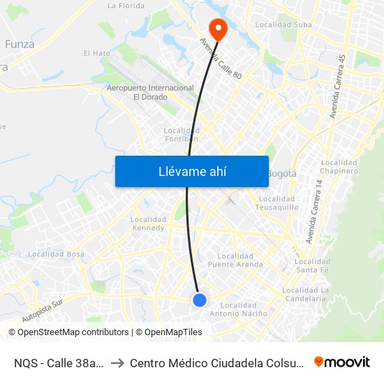 NQS - Calle 38a Sur to Centro Médico Ciudadela Colsubsidio map