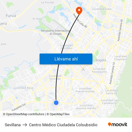 Sevillana to Centro Médico Ciudadela Colsubsidio map