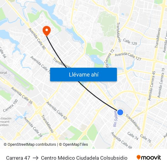 Carrera 47 to Centro Médico Ciudadela Colsubsidio map