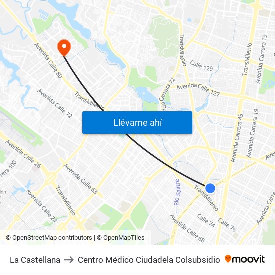 La Castellana to Centro Médico Ciudadela Colsubsidio map