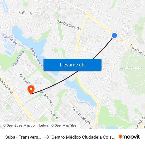 Suba - Transversal 91 to Centro Médico Ciudadela Colsubsidio map