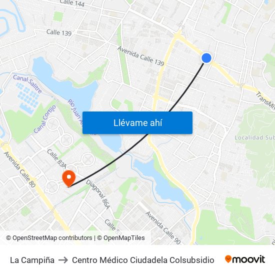 La Campiña to Centro Médico Ciudadela Colsubsidio map