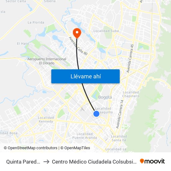 Quinta Paredes to Centro Médico Ciudadela Colsubsidio map