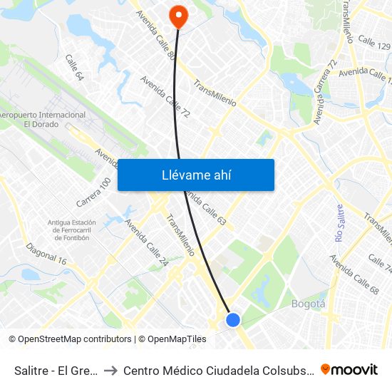 Salitre - El Greco to Centro Médico Ciudadela Colsubsidio map