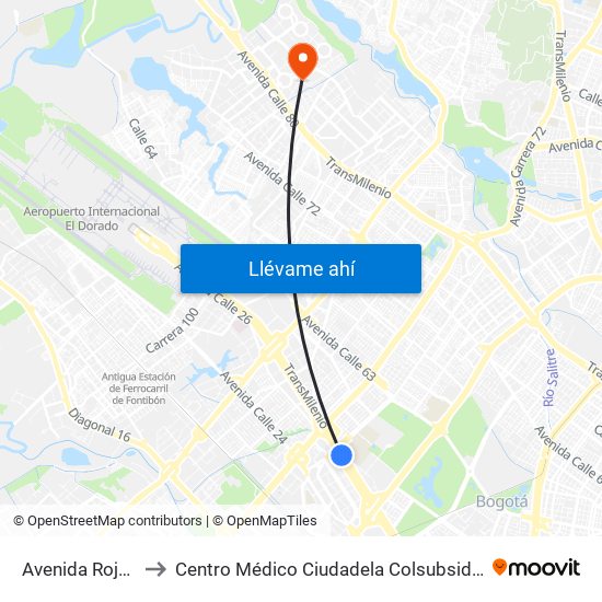 Avenida Rojas to Centro Médico Ciudadela Colsubsidio map