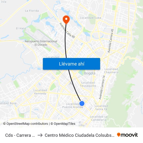 Cds - Carrera 32 to Centro Médico Ciudadela Colsubsidio map