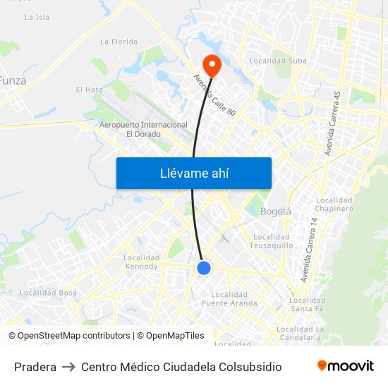 Pradera to Centro Médico Ciudadela Colsubsidio map