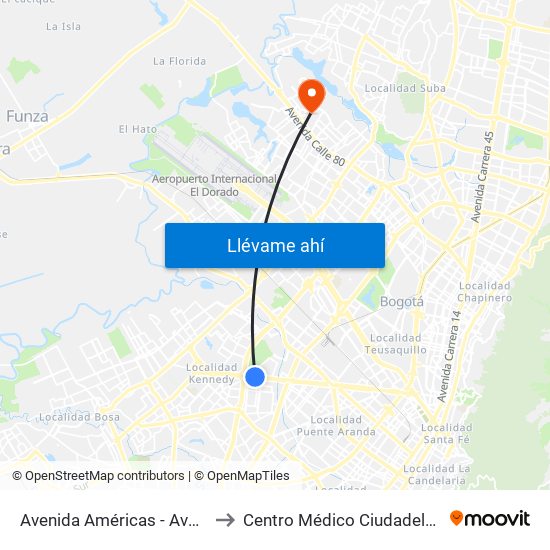 Avenida Américas - Avenida Boyacá to Centro Médico Ciudadela Colsubsidio map