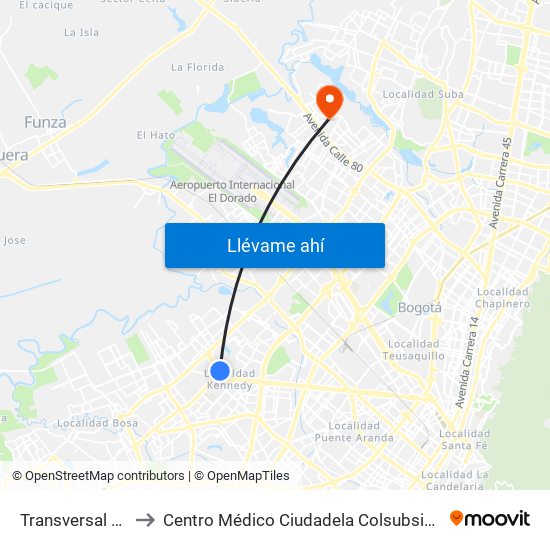 Transversal 86 to Centro Médico Ciudadela Colsubsidio map