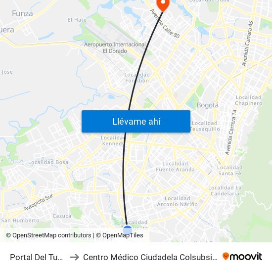 Portal Del Tunal to Centro Médico Ciudadela Colsubsidio map