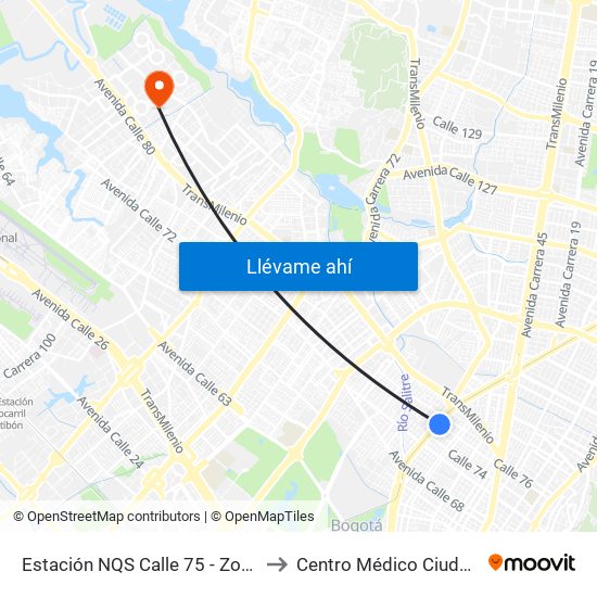 Estación NQS Calle 75 - Zona M (Av. NQS - Cl 75) to Centro Médico Ciudadela Colsubsidio map
