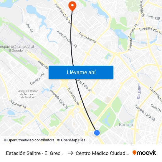 Estación Salitre - El Greco (Ac 26 - Ak 68) to Centro Médico Ciudadela Colsubsidio map