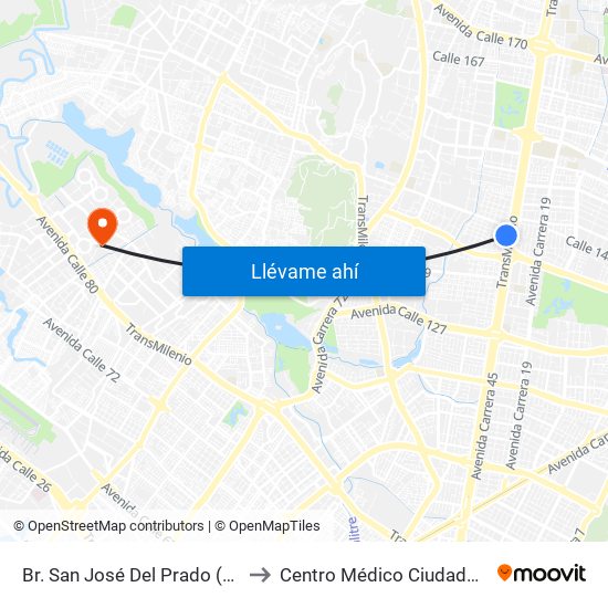 Br. San José Del Prado (Kr 45a - Cl 137) to Centro Médico Ciudadela Colsubsidio map