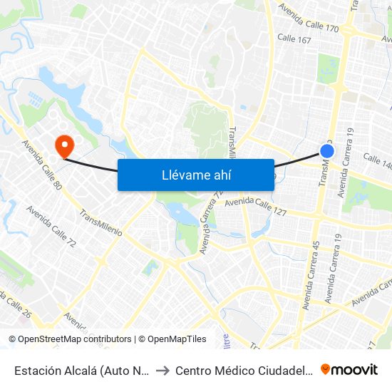 Estación Alcalá (Auto Norte - Cl 136) to Centro Médico Ciudadela Colsubsidio map