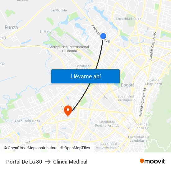 Portal De La 80 to Clinca Medical map